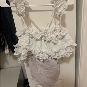 Free People White Ruffle Bodysuit